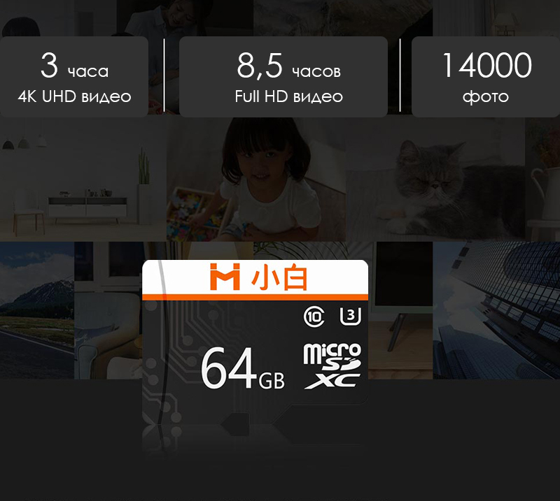 Карта памяти для видеонаблюдения Xiaomi Imilab Xiaobai microSD Class 10 U3 64GB